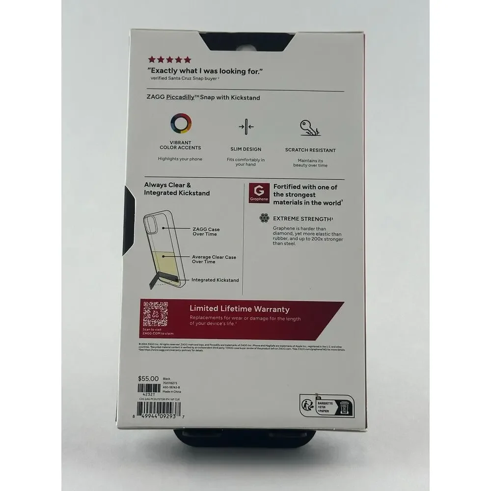 Zagg Piccadilly Snap w/ Kickstand iPhone 16 Pro Clear Case NWT